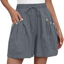 Womens Shorts Casual Elastic Waist Drawstring -Gray XXXL