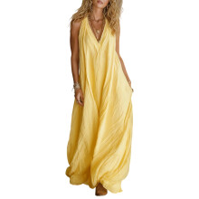 Stylish Loose Fit Long Romper Pants For Women-Yellow XXL