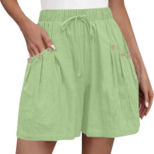 Womens Shorts Casual Elastic Waist Drawstring -Green XXL