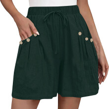 Womens Shorts Casual Elastic Waist Drawstring -Army Green XXL