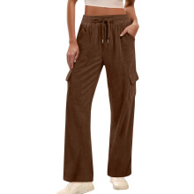Womens Corduroy Pants Casual High Elastic-Coffee XXL