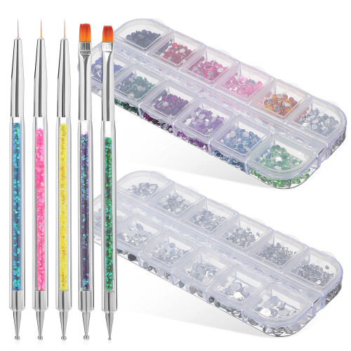 1Set Tiny Multicolor Nail Charms and Rhinestones with Nail Art Tools