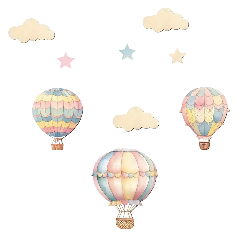 9Pcs Wooden Hot Air Balloon Cutouts Nursery Wall Decor Set