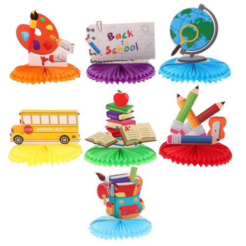 7Pcs Back to School Multi Paper Honeycomb Party Table Decorations
