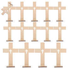 14Pcs Wooden Prayer Crosses in Beige for Easter Table and Wall Decor