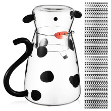 1Set Cartoon Cow Glass Water Carafe with Cup Bedside Drink Pitcher Set