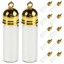 12Pcs Portable Golden Glass Bottle Pendants for Essential Oil Jewelry