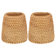 2Pcs Handmade Rattan Pen Holder Desk Organizer Brown Boho Woven Vase
