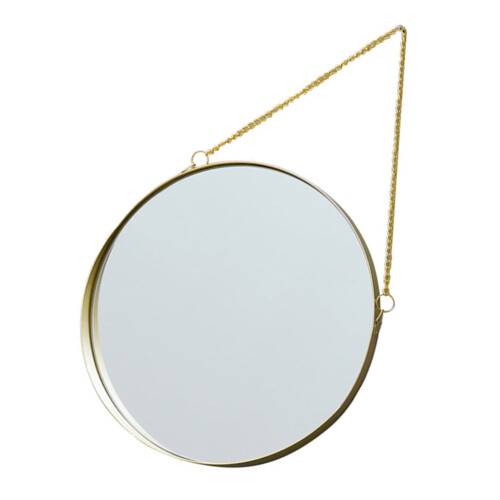 Wall-mounted round vanity mirror with gold metal frame