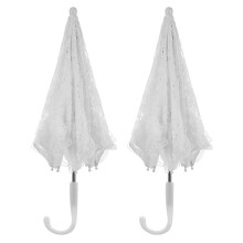 2Pcs Romantic White Lace Parasol Umbrellas for Wedding and Photo Props