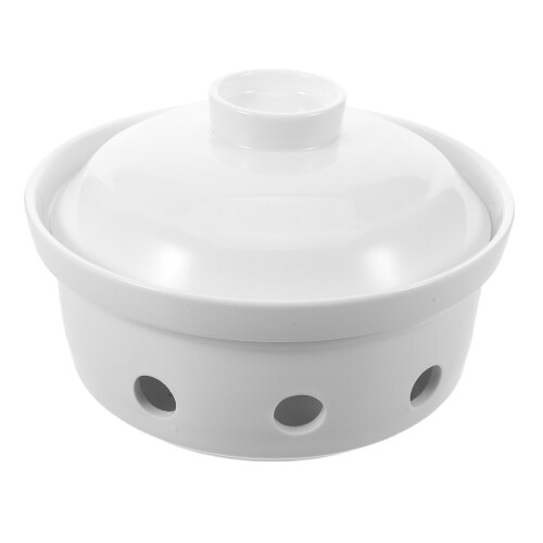 1Set Portable Ceramic Cheese Fondue Warmer with Lid White Table Server