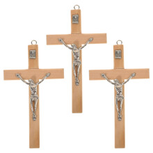 5Pcs Khaki Wood Jesus Cross Charms for Catholic Craft and Home Decor