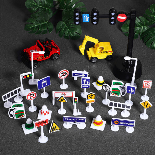 1Set Plastik Mini Verkehrszeichen Spielset Mit Für Rollenspiele 2