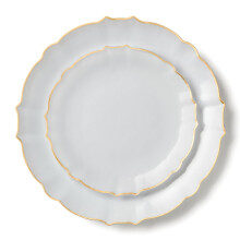 VeZee engangs hvite og gullfargede firkantede tallerkener 25 cm og 18 cm