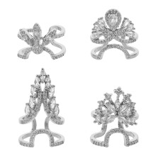 4Pcs Adjustable Silver Zircon Nail Rings Copper Metal Fingertip Decor