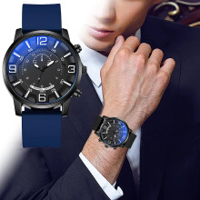 Relógio eletrônico masculino com luz azul e função de alarme.