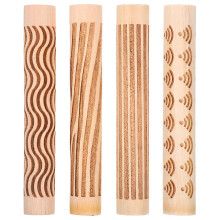 4Pcs Natural Wood Clay Texture Rollers for Craft Pottery and Sculpture