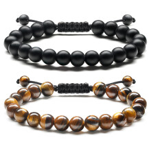 Unisex-Armband aus Naturstein, verstellbar, Tigerauge und mattem Achat, handgefertigt poliert, fördert die Meditation und bringt Glück.