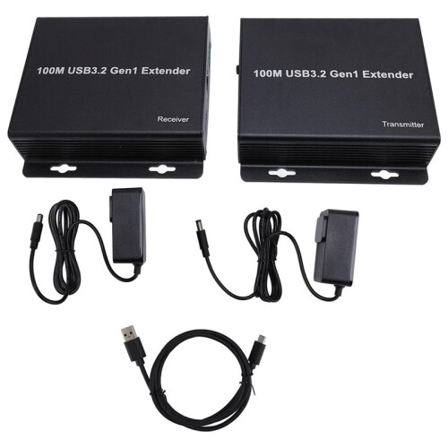 USB 3.2 Extender over Ethernet, 4 Port USB 3.2 Gen 1 Extender Kit with Transmitter Receiver, for PC Webcam Camera EU