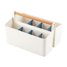 2 Pack Pen Holder Desk Caddys with Wooden Handle, Art Crafts Storage Organizer with Adjustable Compartments (White/)
