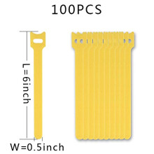 Reusable Hook and Loop Cable Ties 6 Inch Yellow Pack of 100, Flexible Cord Organizer Straps for Earbuds and Chargers