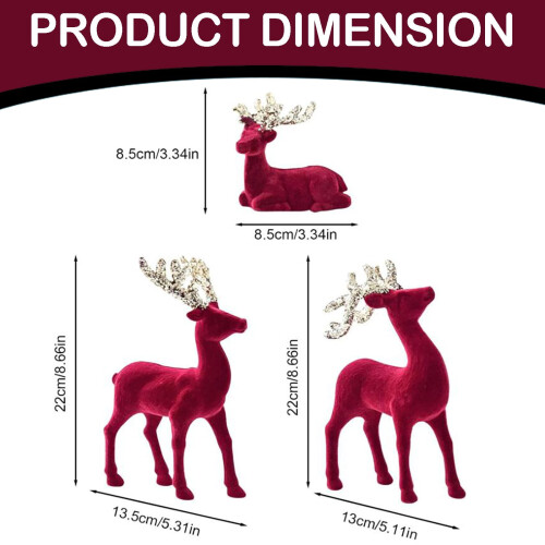 Wine Red Glitter Deer Statue Flocking Holiday Decor 2