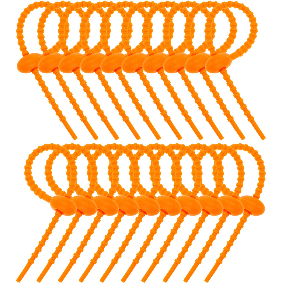 20 Pcs Reusable Silicone Twist Ties For Food Bags And Cable Organization, Flexible Orange Rubber 9310869827443