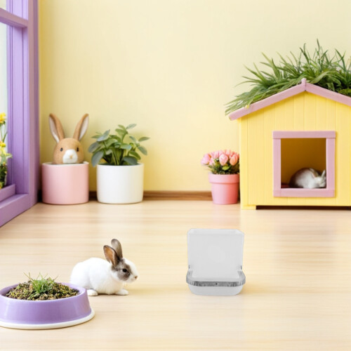 4Pcs Plastic Rabbit Feeder Box for Cage Automatic Hay Dispenser White 2