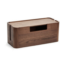 Walnut Wooden Cable Management Box with Magnetic Lock Lid, Large Capacity Organizer for Home Office