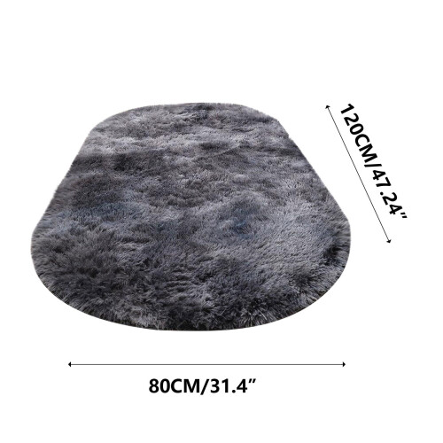 Fluffig grå, lurvig sovrumsmatta oval 86x112 cm 2
