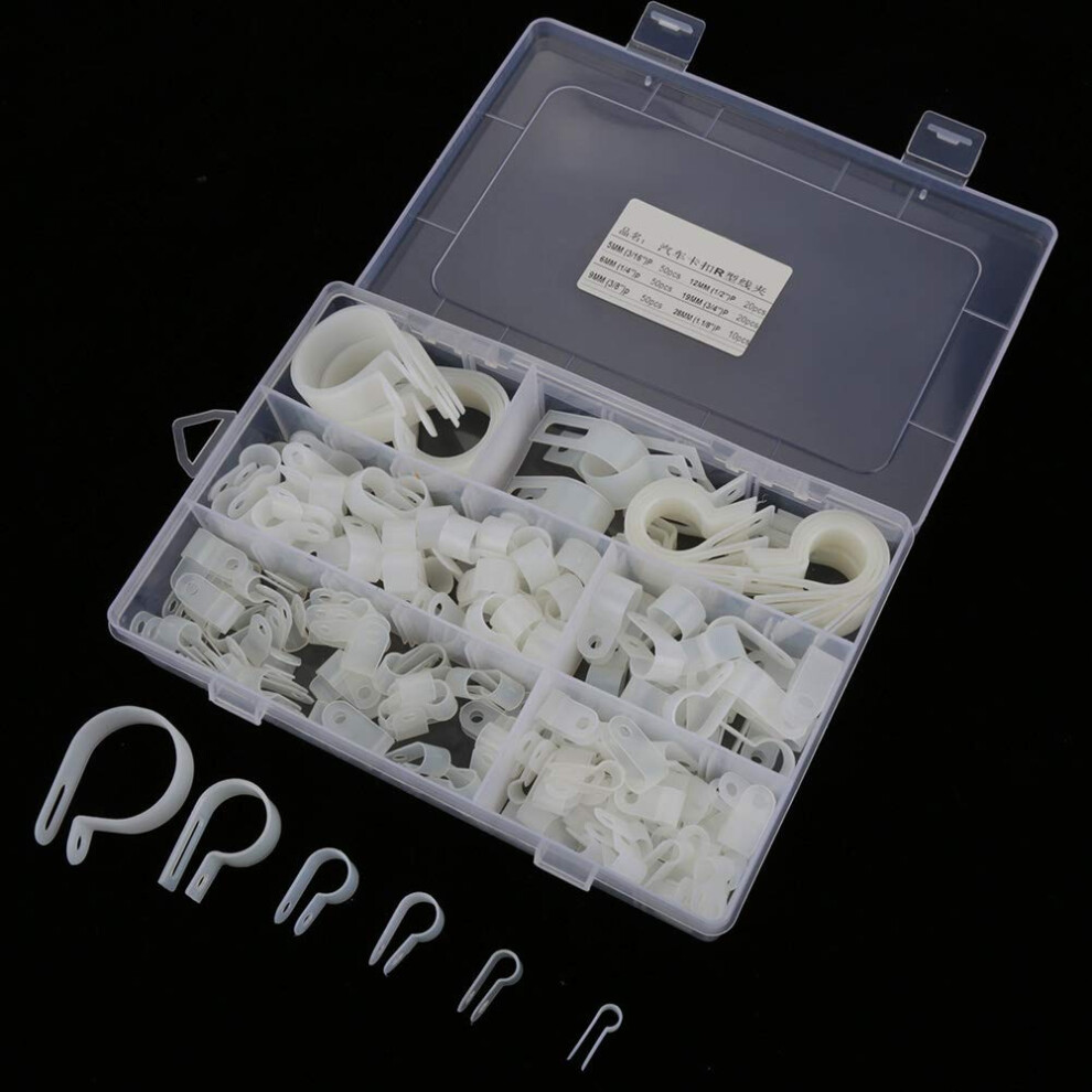 Cable Clips 200Pcs Nylon P Clamps With Screws For Secure Cable Management, White Assortment Kit 9310869827764