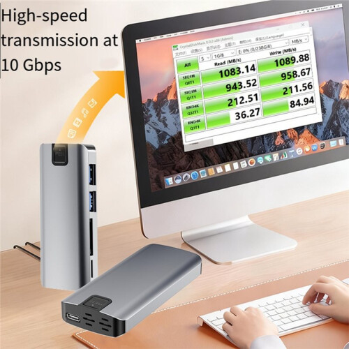 Boîtier pour Disque Dur Externe SSD M.2 à Double Protocole, Hub NVMe/NGFF 10 Gbit/S 1