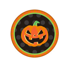 Zestaw papierowych kubków i talerzyków w kształcie dyni na Halloween