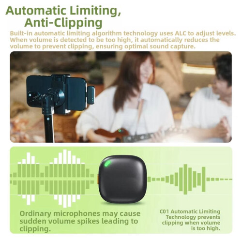 Microfono Lavalier Wireless C01 per  e Android con Cancellazione del Rumore per Registrazioni Video Vlog, Streaming Live e Interviste 2