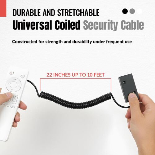 Universal Coiled Security Cable for Remote Control with Adjustable Hook Loop Fastener, Single Pack CBL02 1