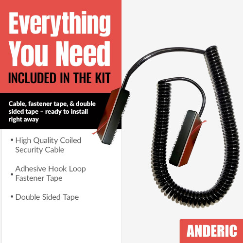 Universal Coiled Security Cable for Remote Control with Adjustable Hook Loop Fastener, Single Pack CBL02 2