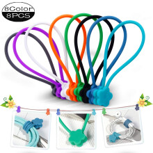 Magnetic Cable Organizer 8 Pack Silicone Twist Ties for Cord Management, Multi Color, Reusable