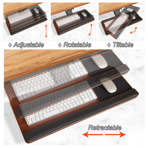 Ergonomic Adjustable Keyboard Tray Under Desk with Mouse Platform, Tilt and Height Control, 65/75CM 2