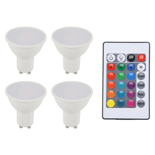 4pcs Gu10 Bulbs and 1remote Control with Memory Function 17colors Changeable Spot Ligh 4dynamic Lighting Modes Spotlight