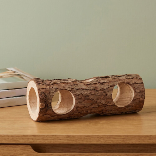 2Pcs Solid Wood Hamster Tunnel Hideout Natural Small Animal Hideaway 2