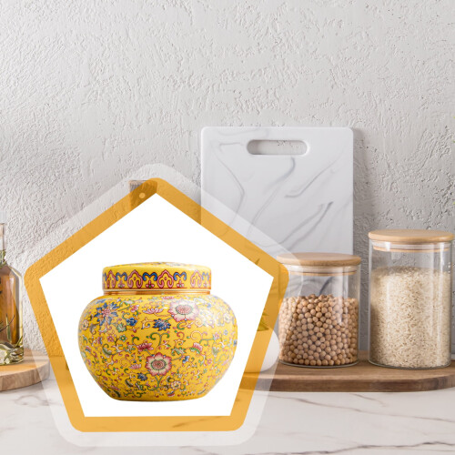 Ceramic ginger jar vase with lid 800ml yellow 1