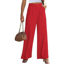 Soepelvallende damesbroek, wijde pijpen, business casual broek met elastische achterkant en ademende, lichtgewicht stof, hoge taille en geplooide