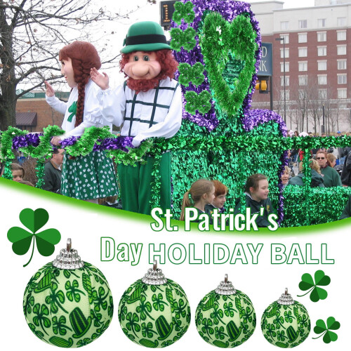 St. Patrick's Day Ornament Green Fabric Ball with Four-Leaf 2