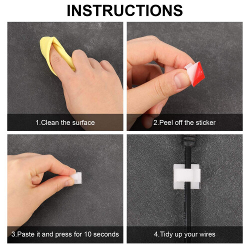 100 Pcs Adhesive Cable Clips for Home and Office, Tangle MultiSurface Cable Management Set 2
