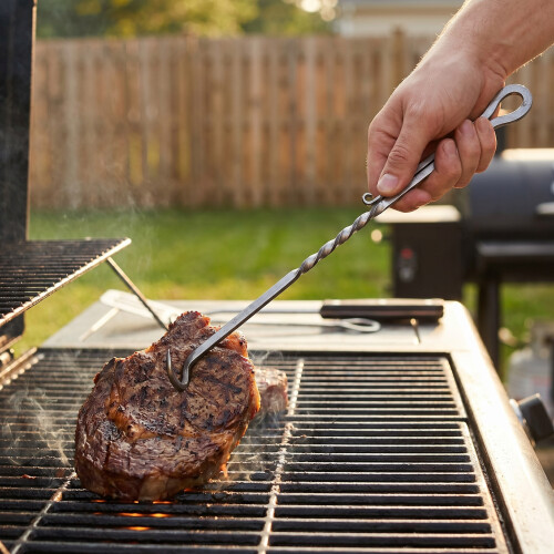 2Pcs Silver Bbq Meat Turner Hooks with Safe Handle for Home Grilling 2