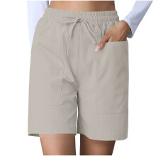 Womens High Waist Wide Leg Shorts with Pockets Solid-Apricot S