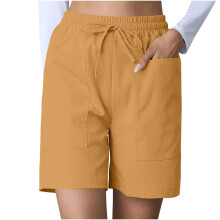 Womens High Waist Wide Leg Shorts with Pockets Solid-Yellow XL