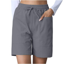 Womens High Waist Wide Leg Shorts with Pockets Solid-Gray XXL