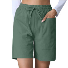 Womens High Waist Wide Leg Shorts with Pockets Solid-Green L