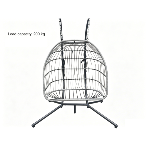 Fimous Fimous Rattan Double Egg Hanging Chair Grey Cushion 2